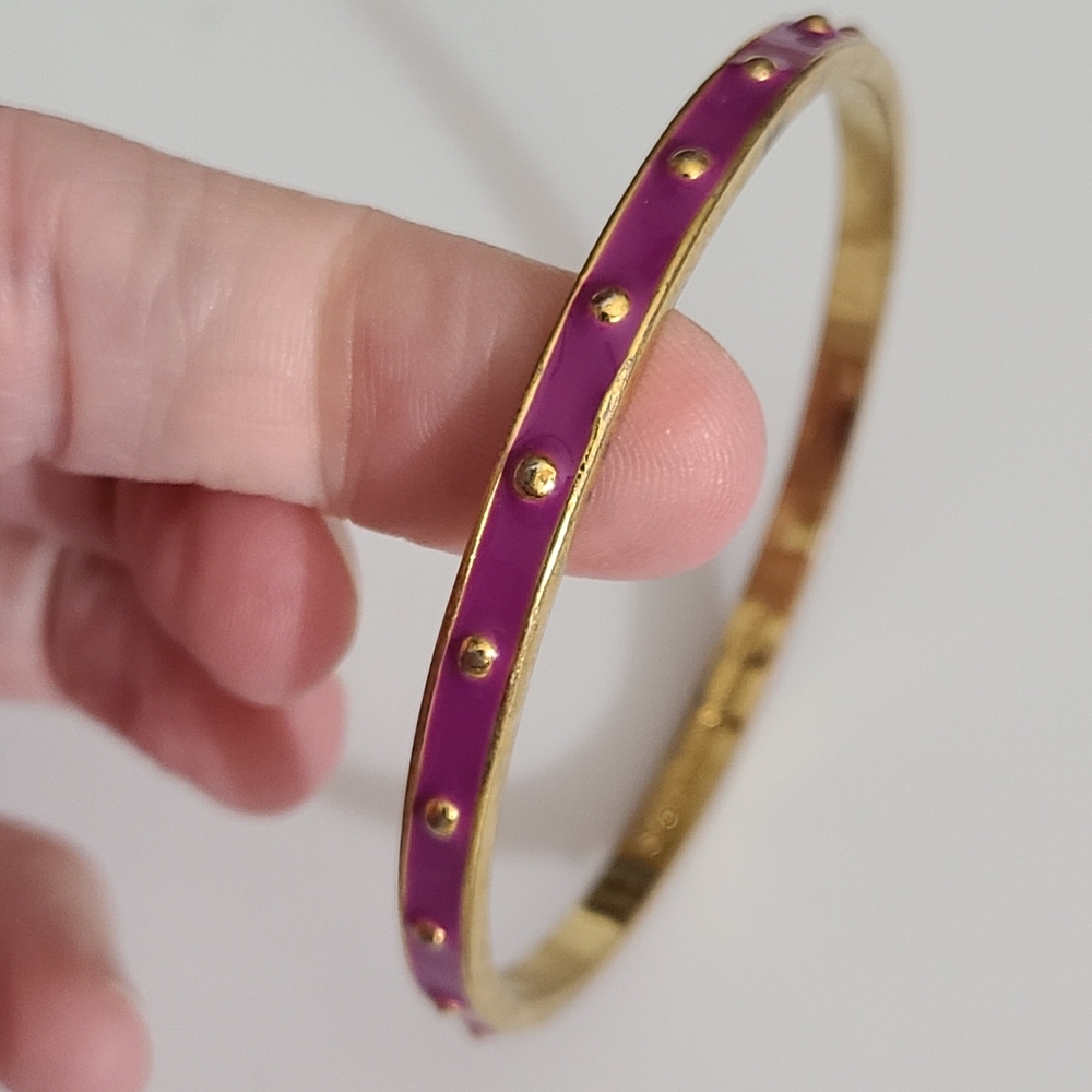 Kate Spade Magenta Purple Enamel Gold Raised Dots Bracelet Bangle Nice!